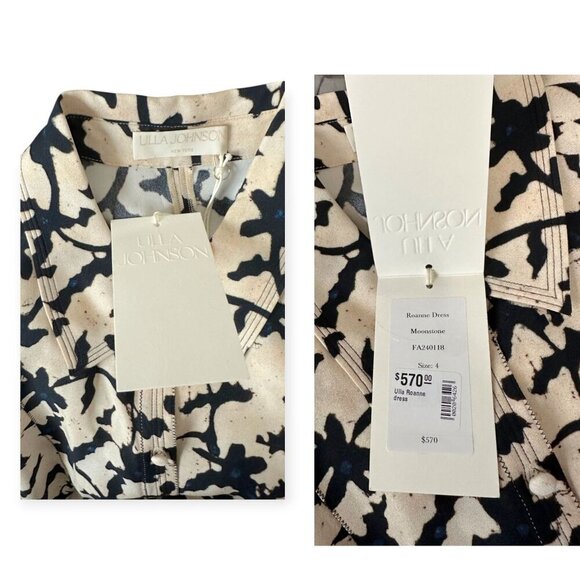 Ulla Johnson Roanne Printed Crepe Mini Dress, Size 4, Moonstone, New with tag - Picture 4 of 15